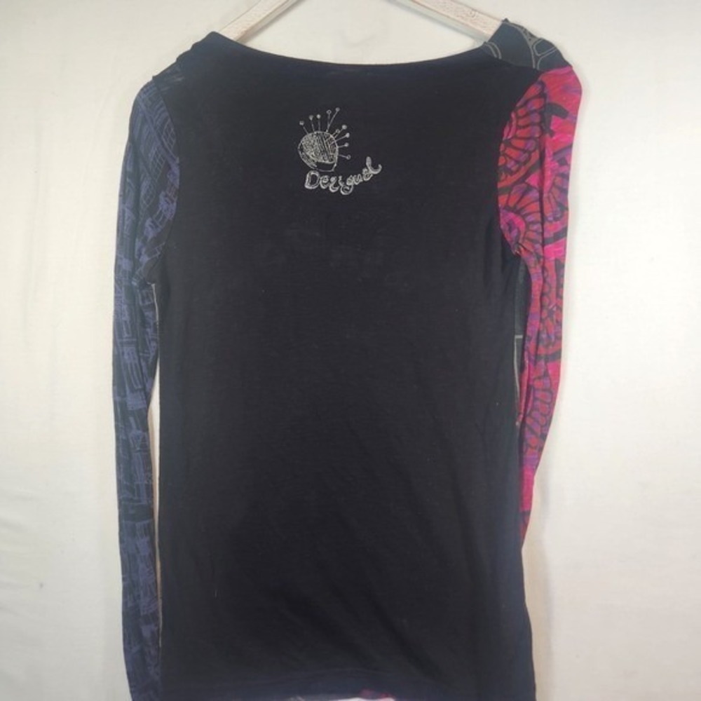Desigual Womens Long Sleeve Rainbow Sequin Butterfly Mixed Media Graphic Top - Picture 6 of 9